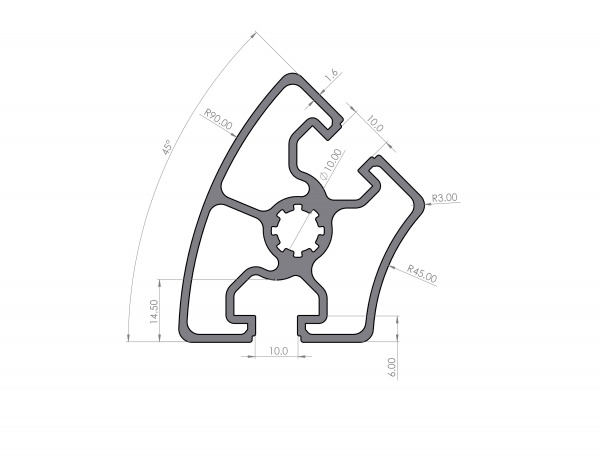 Aluminium profile R45-45° Groove 10 B-type